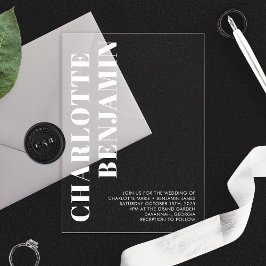 白モダンはっきりしたミニマル結婚リスト アクリル招待状