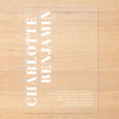 白モダンはっきりしたミニマル結婚リスト アクリル招待状 (正面)