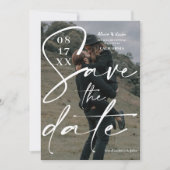 白モダンはっきりした灰色のスクリプトの日付の写真を保存 セーブザデート (正面)