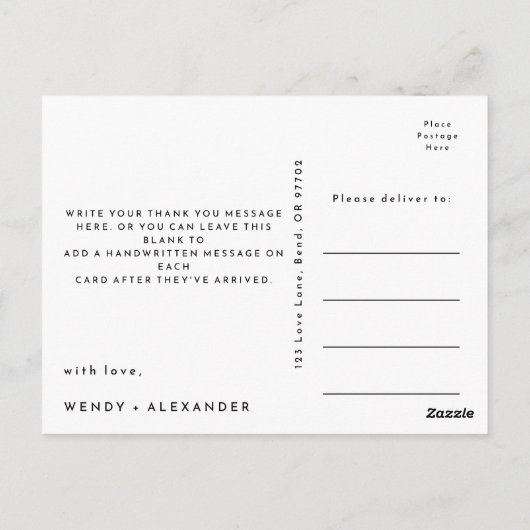 白モダンはっきりした結婚の写真 ポストカード (裏面)