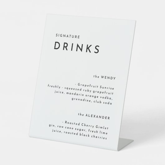 白モダンはっきりした結婚の看板飲料 台座サイン (正面)