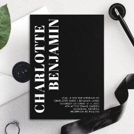 白モダンはっきりした・黒ミニマル結婚リスト 招待状