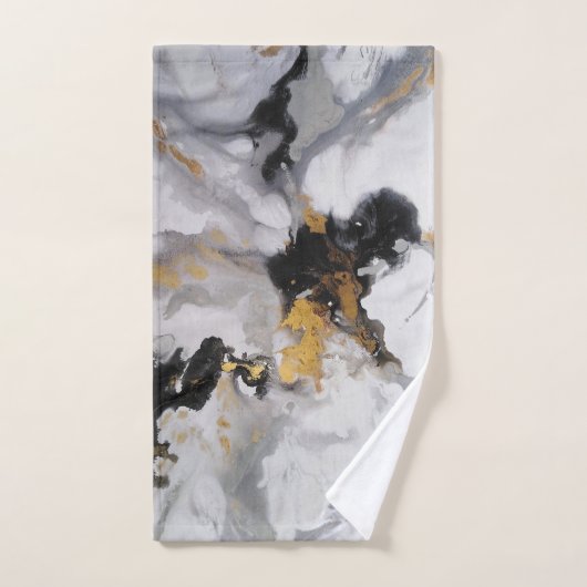 白モダンアート、黒、金ゴールド バスタオルセット (ハンドタオル)