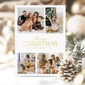 白モダンエレガントと金ゴールドメリーのクリスマス写真 箔シーズンカード