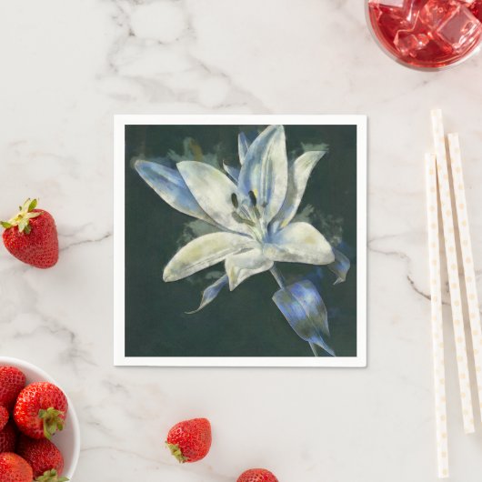 白モダンエレガントと青のユリの水色 スタンダードカクテルナプキン (インサイチュ)