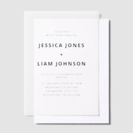 白モダンエレガントと黒のミニマル結婚リスト ベラム紙招待状