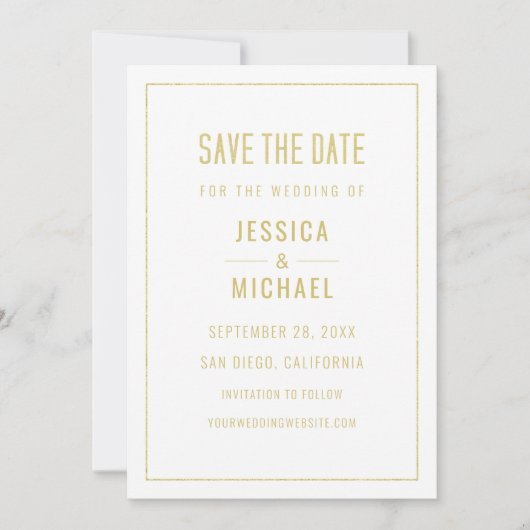 白モダンエレガントシンプルミニマ結婚リスト セーブザデート (正面)