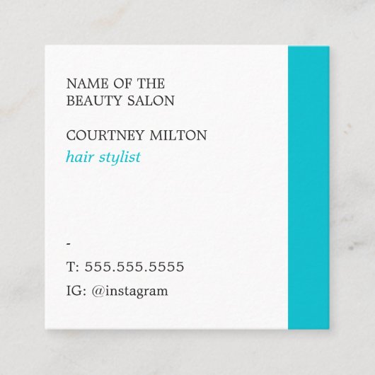 白モダンエレガントターコイズはさみ髪 スクエア名刺 (正面)