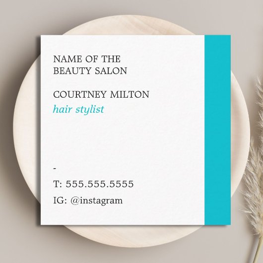 白モダンエレガントターコイズはさみ髪 スクエア名刺