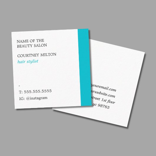 白モダンエレガントターコイズはさみ髪 スクエア名刺