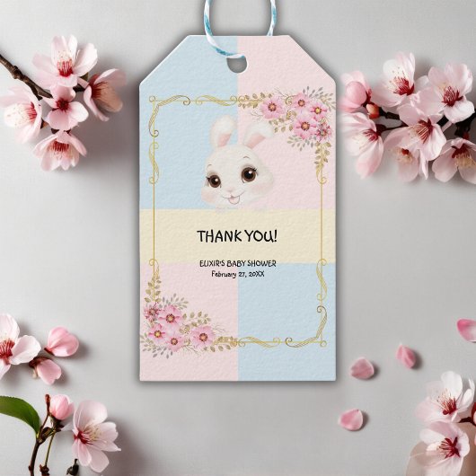 白モダンエレガントバニー赤ちゃんシャワー ギフトタグ