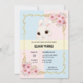 白モダンエレガントバニー赤ちゃんシャワー 招待状 (正面)