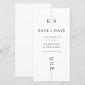 白モダンエレガントモノグ結婚ラム セーブザデート (正面/裏面)