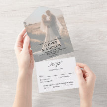 白モダンエレガント写真RSVP結婚の