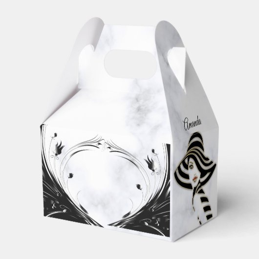 白モダンエレガント大理石の黒いシルエット フェイバーボックス (裏面サイド)