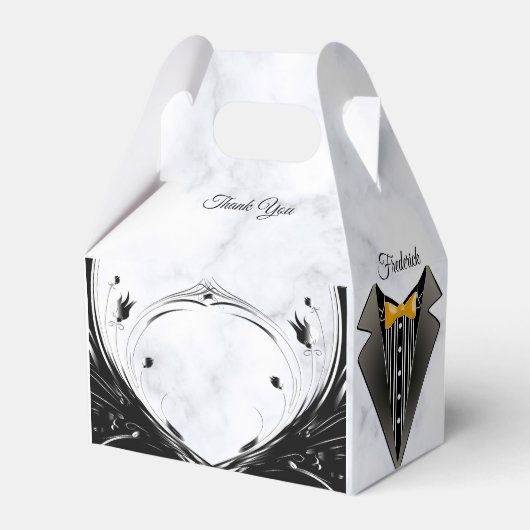 白モダンエレガント大理石の黒いシルエット フェイバーボックス (正面サイド)