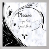 白モダンエレガント大理石の黒いシルエット ポスター (正面)