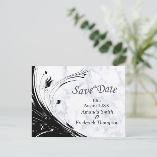 白モダンエレガント大理石の黒いシルエット 案内ポストカード (スタンド正面)