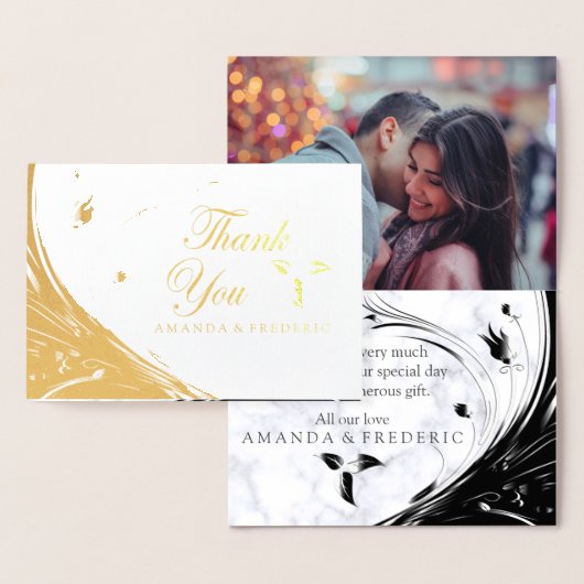 白モダンエレガント大理石の黒いシルエット 箔カード (ディスプレー)