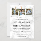 白モダンエレガント大理石フォトコラージュ結婚ズ マグネット招待状 (正面)