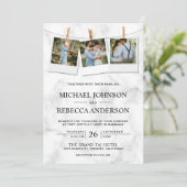 白モダンエレガント大理石フォトコラージュ結婚ズ 招待状 (スタンド正面)