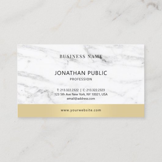 白モダンエレガント大理石金ゴールド企業の 名刺 (裏面)