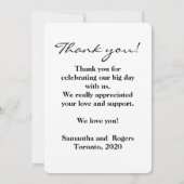 白モダンエレガント文字結婚の写真 サンキューカード (裏面)