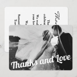 白モダンエレガント文字結婚の写真 サンキューカード