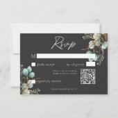 白モダンエレガント牡丹黒結婚のQRコード 出欠カード (正面)