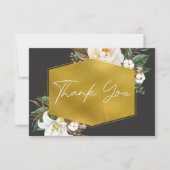 白モダンエレガント牡丹黒結婚色 サンキューカード (正面)