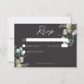 白モダンエレガント牡丹黒結婚色 出欠カード (正面)