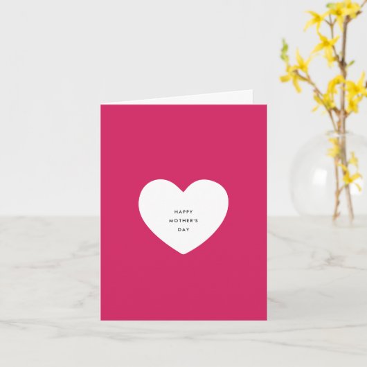 白モダンエレガント白と赤いハート母の日 カード (黄色い花)