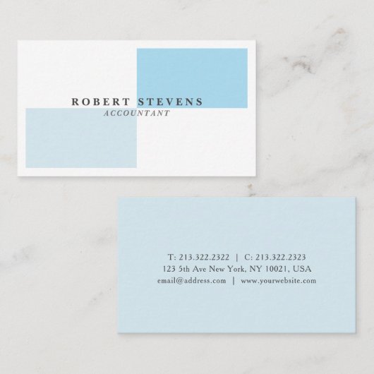 白モダンエレガント色とタイル色の青の幾何学的 名刺 (正面/裏面)