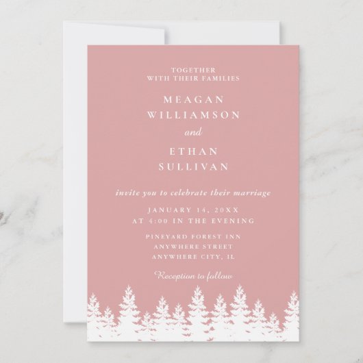 白モダンエレガント色の冬の結婚式 招待状 (正面)