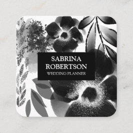 白モダンエレガント花の模様 スクエア名刺