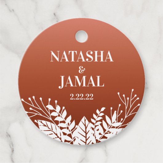 白モダンエレガント葉レッドテラコッタ フェイバータグ (正面)