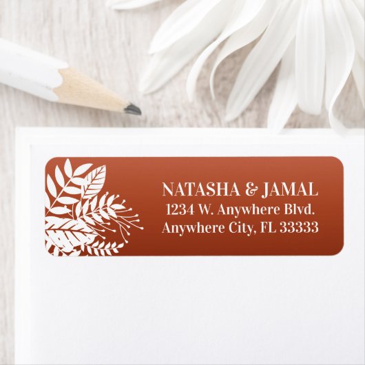 白モダンエレガント葉レッドテラコッタ ラベル (インサイチュ)