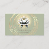 白モダンエレガント蓮金ゴールド円緑 名刺 (正面)
