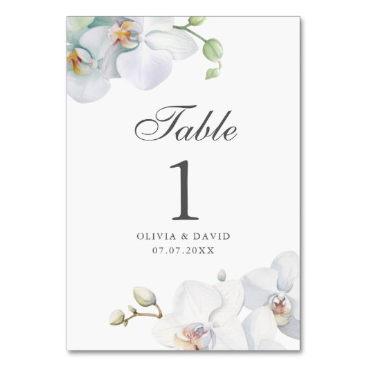 白モダンエレガント蘭の結婚テーブル番号 テーブルナンバー (正面)