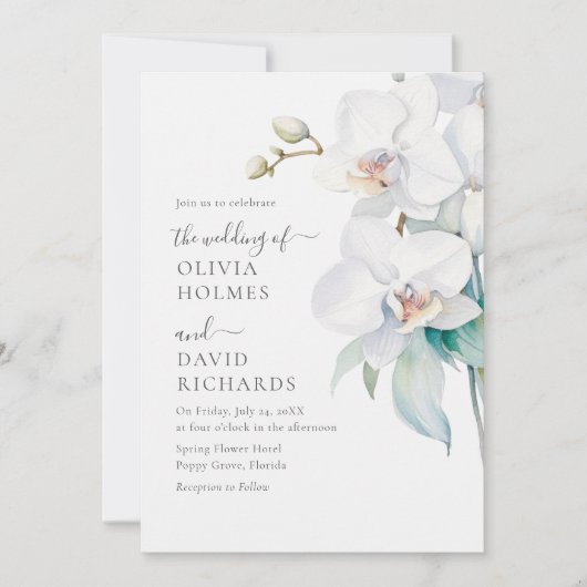 白モダンエレガント蘭フォトウェディング招待 招待状 (正面)