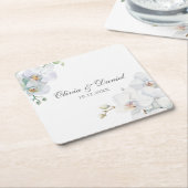 白モダンエレガント蘭結婚種 スクエアペーパーコースター (アングル)