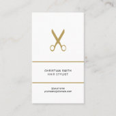 白モダンエレガント金はさみ美容師 名刺 (正面)