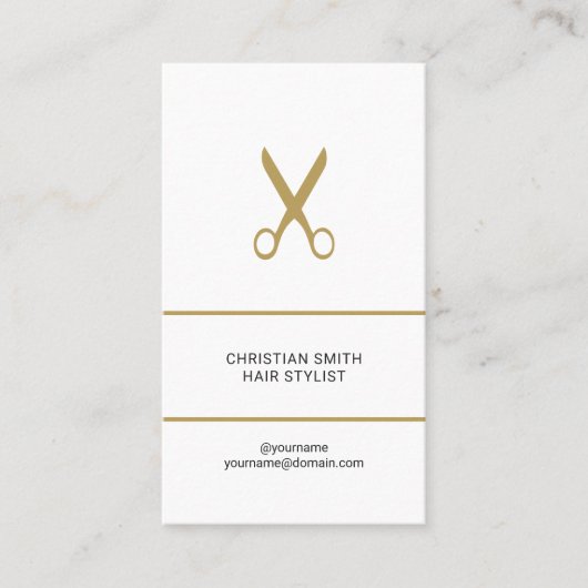 白モダンエレガント金はさみ美容師 名刺 (正面)