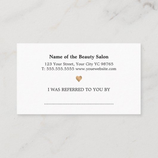 白モダンエレガント金ゴールドフェイクハート美しい参照 紹介カード (裏面)