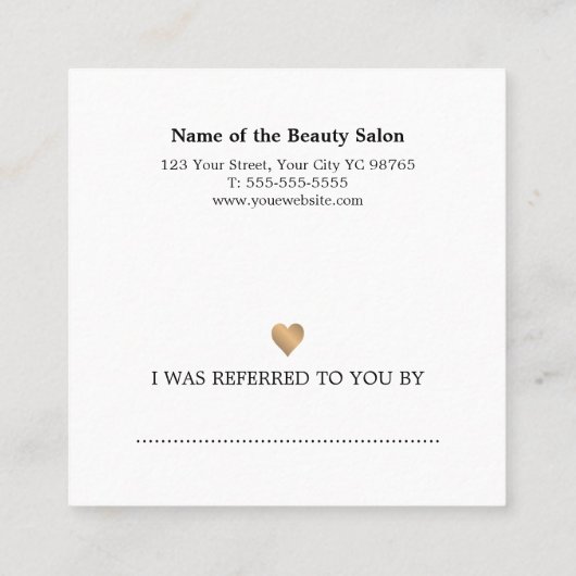 白モダンエレガント金ゴールドフェイクハート美しい 紹介カード (裏面)