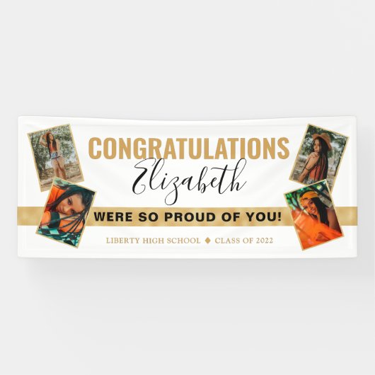 白モダンエレガント金ゴールド写真部卒業 横断幕 (横)