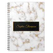 白モダンエレガント金ゴールド大理石名 – ノートブック (正面)