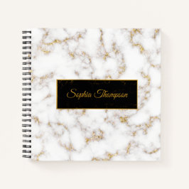 白モダンエレガント金ゴールド大理石名 – ノートブック