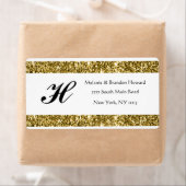 白モダンエレガント金ゴールド枠モノグラムイニシャル ラベル (インサイチュ)