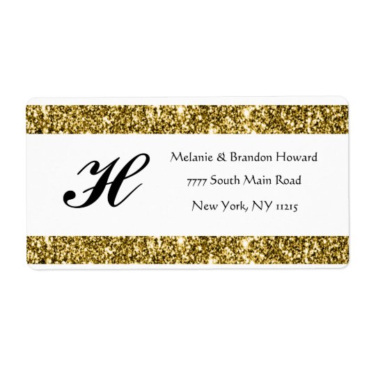 白モダンエレガント金ゴールド枠モノグラムイニシャル ラベル (正面)